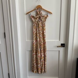 Hello Molly Floral Halter Maxi Dress in Pink, Mustard & Cream